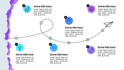 Infographic template. Line with paper plane and 6 steps