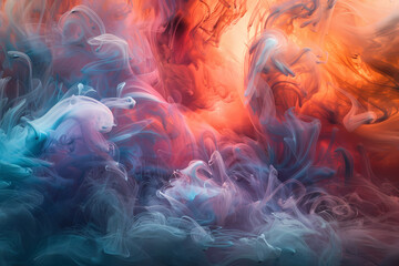 Fototapeta premium An abstract composition featuring swirling clouds of blue, orange, and pink hues, creating a sense of movement and depth.