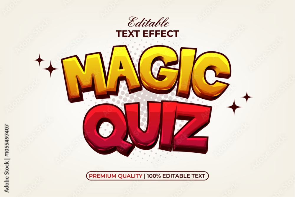 Poster magic quiz text effect fun comic style. editable text effect.