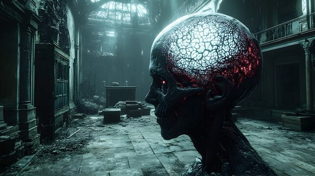Futuristic AI-powered mind-reading technology concept. Advanced digital interface manipulating and controlling human brains and thoughts. Cyberpunk,sci-fi,or dystopian future vision.