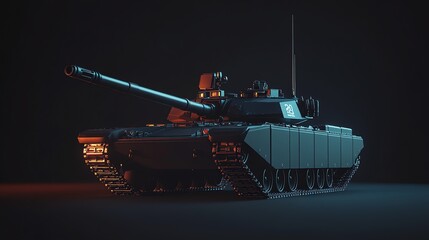 Fototapeta premium A military tank against a dark blue background.