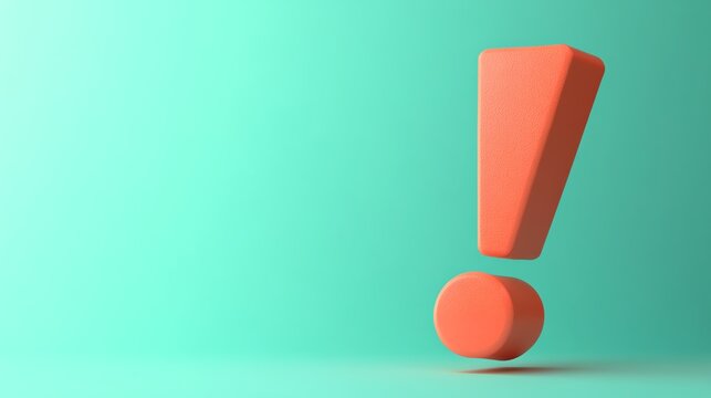 A 3D-rendered exclamation point in a bright orange color against a turquoise background.