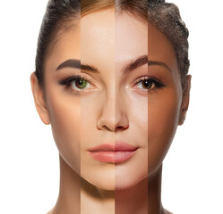 Collage made of portraits of different women with diverse nationality, skin tone and ethnicity....
