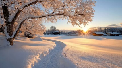 Obraz premium Frosty Morning in a Snow-Covered Field