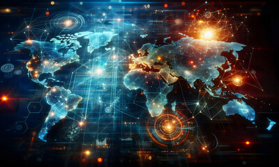 Obraz premium Moderne, beleuchtete Weltkarte als Hintergrund in blau