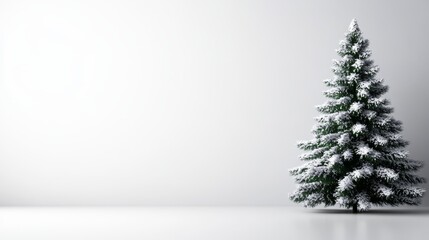  A monochrome image of a small fir tree, cloaked in snow at its peak and base