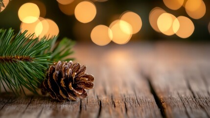  A pine cone atop a wooden table Another pine cone nearby