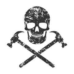 Skull with hammers crossed. Grunge texture. Vector illustration iamge.