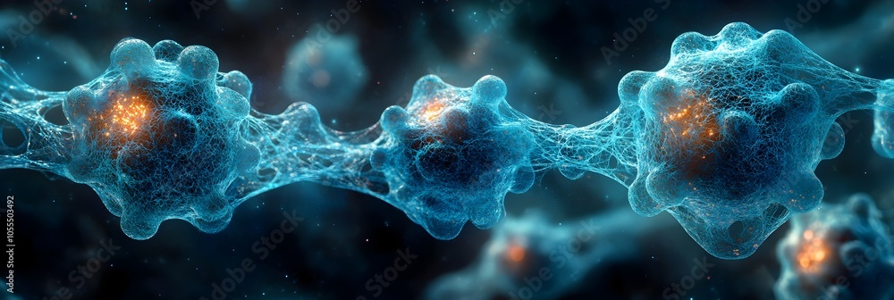 Aufkleber Glowing Molecular Network - Abstract Futuristic Digital Texture Art Stunning 3D render of a dynamic,fluid and organic particle system in a science fiction-inspired environment.