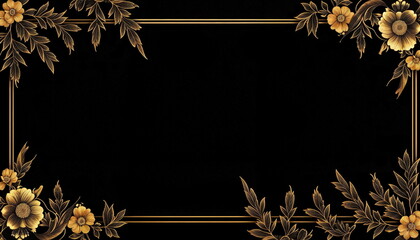 Black greeting card with gold chinese ornament in frame, with elegant space for personalized message