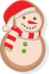 Snowman gingerbread vector. Christmas cookie illustration.