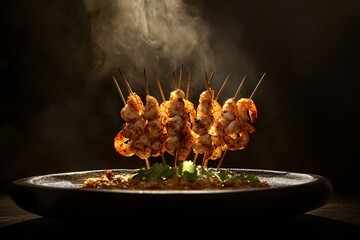 Grilled shrimp skewers served on a dark plate, showcasing a deliciously appetizing look perfect for a summer barbecue