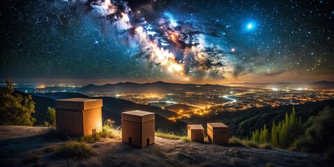 Obraz premium Night Photography with Masked Boxes for Creative Overlay Effects