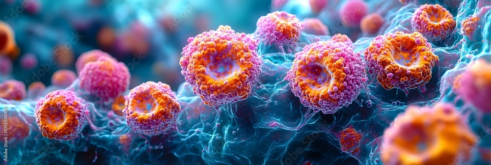 Leinwandbilder highly detailed and colorful microscopic view of infectious covid-19 coronavirus cells showing the i
