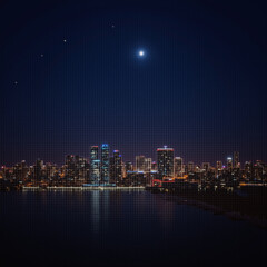 Fototapeta premium Cityscape Nighttime View with Moon and Stars