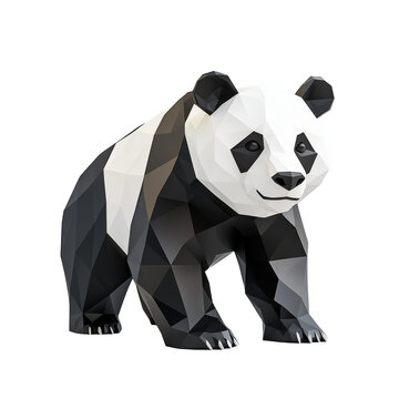 Panda with geometric glowing patterns in black and white, low poly on a white background.