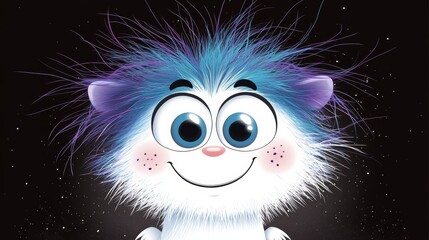 Obraz premium A tight shot of a smiling, blue-haired, furry creature against a star-studded backdrop