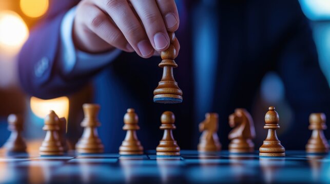 Close up view of chess pieces on a chessboard highlighting the strategic moves analytical thinking