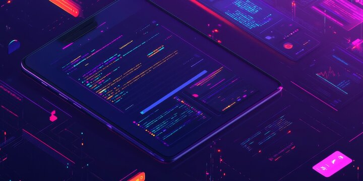 A simple, flat banner design highlighting coding, programming, and app development.
