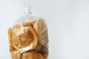 Closeup photo of opaque or rice crackers from Tasikmalaya wrapped in plastic