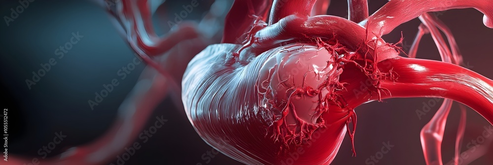 Aufkleber Intricate Red Cardiovascular System with Arteries and Veins,Close-up View of the Anatomy and Circulatory Network of the Human Heart and Blood Vessels