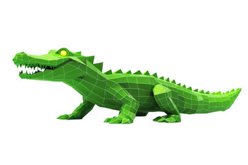Obraz premium Crocodile with neon-green glowing scales, low poly on a white background