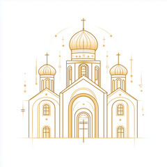Obraz premium Elegant Line Art of Orthodox Church with Gold Domes
