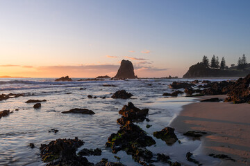 Sunrise view of Narooma glasshouse rock, NSW, Australia.