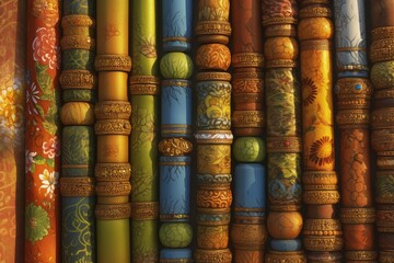 Ornate Scrolls in Vibrant Earthy Tones with Intricate Patterns