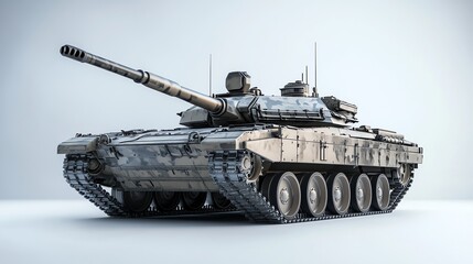 A tank with camouflage paint on a white background.
