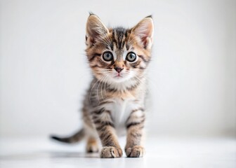 Obraz premium Playful Little Kitten on White Background - Minimalist Pet Photography