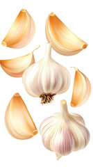 garlic bulb garlic clove garlic ingredient isolated on white, garlic bulb and cloves isolated, fresh garlic spice for cooking, organic garlic clove closeup