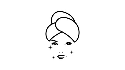 Facial skin care, woman face, black isolated silhouette.