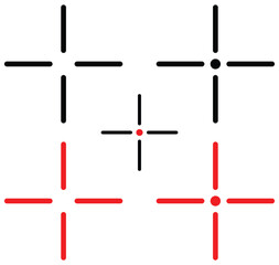Set of Target Crosshair, gun sight vector icons. Bullseye, black and red target or aim symbol. Shooting mark sign. Archery, hunting and sports shooting. Game UI element. Isolated on white background.