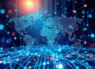 Fototapeta premium Global Network Connection with Digital Map
