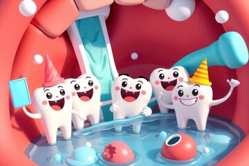 Happy Tooth Characters Celebrate Oral Hygiene