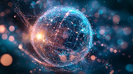 Obraz premium Futuristic digital globe with interconnected networks and glowing lines