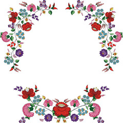 Hungarian Kalocsai Embroidery Flower Embroidery, Abstract Floral Motifs. Edge Decoration Trim Border Decoration. Designs For Fexture, Fabric, Clothing, Wrapping, Decoration, etc. Vector Illustration.
