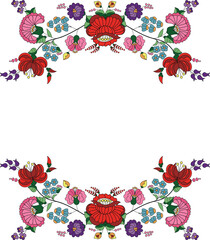 Hungarian Kalocsai Embroidery Flower Embroidery, Abstract Floral Motifs. Edge Decoration Trim Border Decoration. Designs For Fexture, Fabric, Clothing, Wrapping, Decoration, etc. Vector Illustration.
