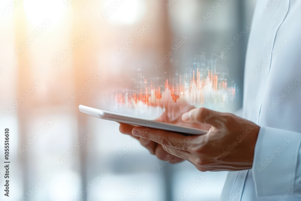 Aufkleber digital character holding tablet with data visualization
