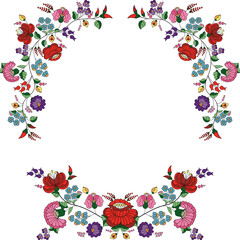 Hungarian Kalocsai Embroidery Flower Embroidery, Abstract Floral Motifs. Edge Decoration Trim Border Decoration. Designs For Fexture, Fabric, Clothing, Wrapping, Decoration, etc. Vector Illustration.
