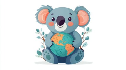 Adorable Koala Character with Earth Illustration