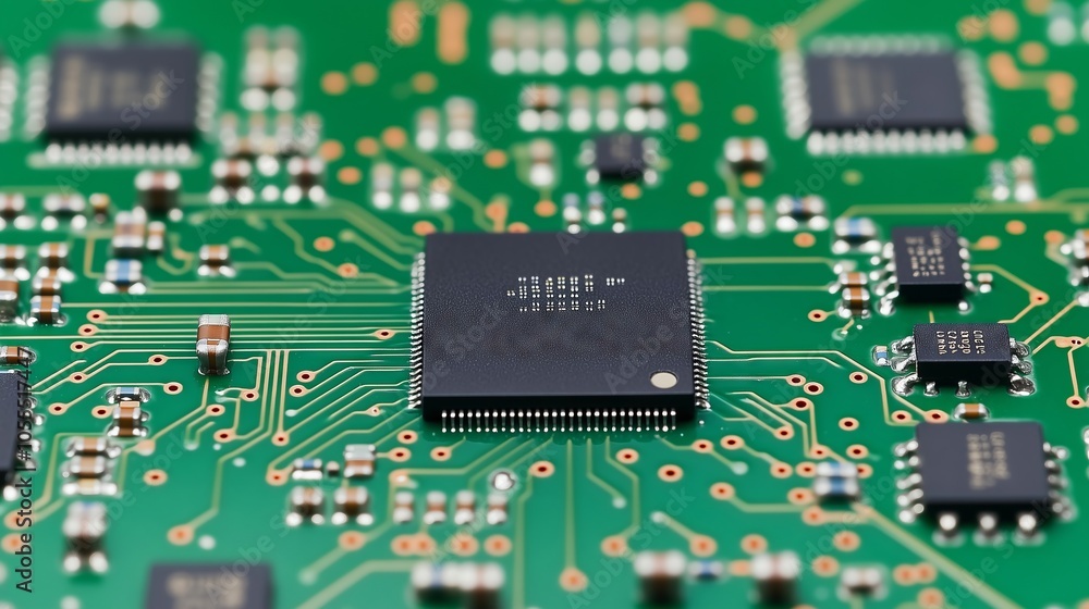 Poster electronic circuit board showing microchip and components