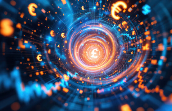 Digital Currency Symbol in a Spiral