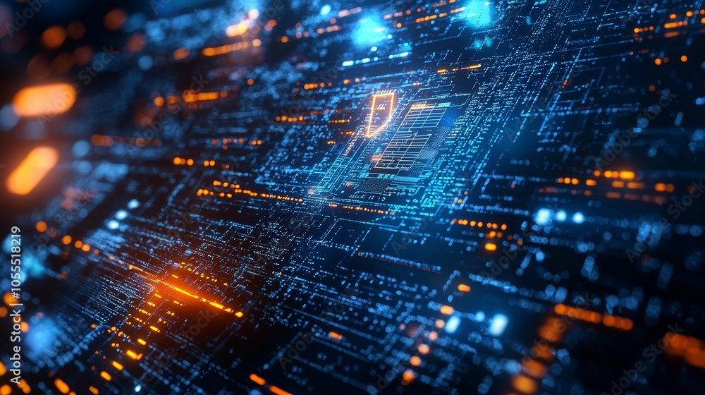 Poster abstract close-up of a digital circuit board with glowing lines