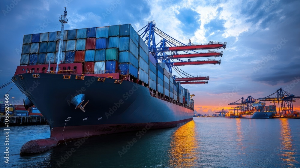 Poster digital world map with logistics routes and cargo containers, representing global freight and fast s