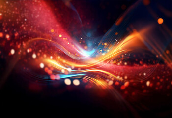 Obraz premium Abstract glowing orange and blue wavy lines with bokeh.