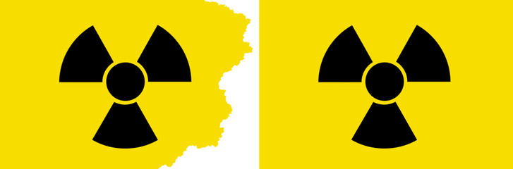 Fototapeta premium Flags with radiation symbol on yellow background vector. Standard flag and with torn edges