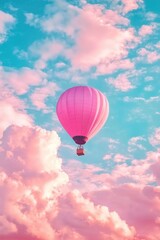Fototapeta premium Hot Air Balloon Flying Through Cloudy Sky