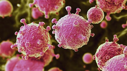 Detailed microscopic view of virus cells concept of dangerous strains of influenza research in medical technology